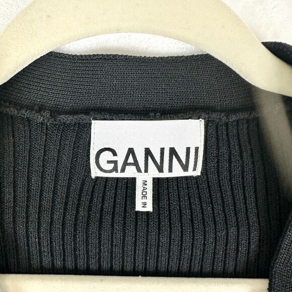 Ganni Melange Knit Cardigan Size XS Black Ribbed Minimalist Classic - Picture 6 of 8